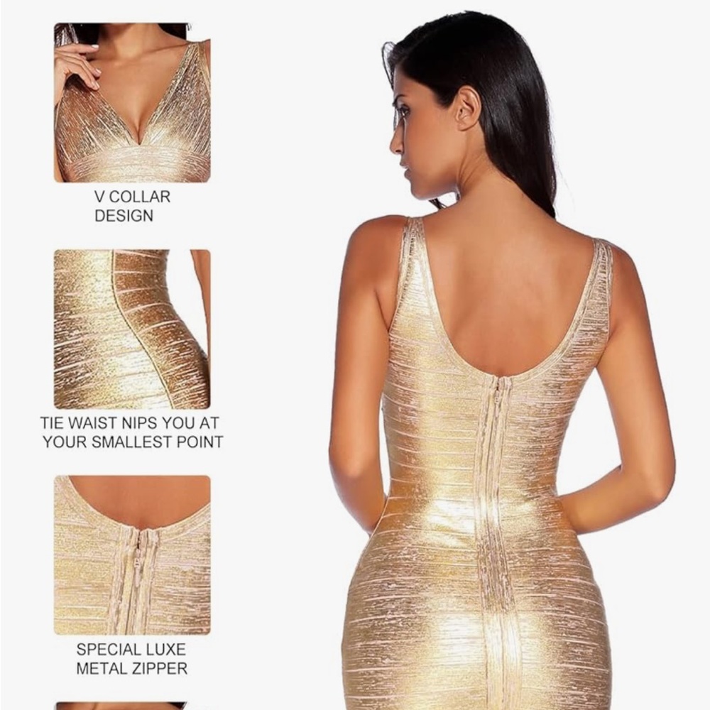Elegant Gold Sleeveless Dress - Picture 4 of 6